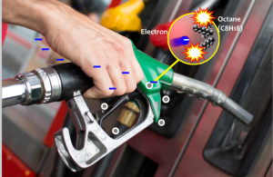 As electrons move from the hand to the metal, they can collide with gas vapors.