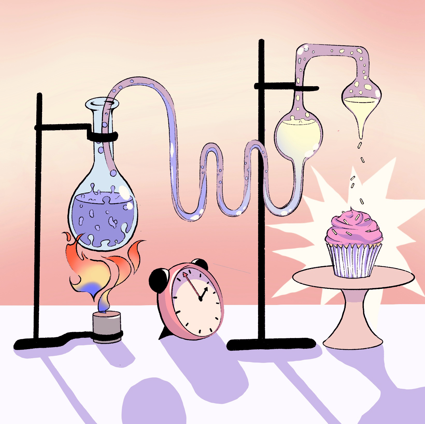 Cartoon lab work to create a cupcake
