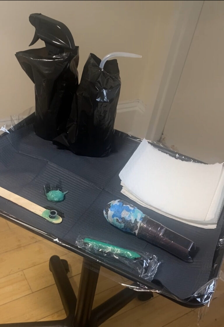 Tattoo set up table.